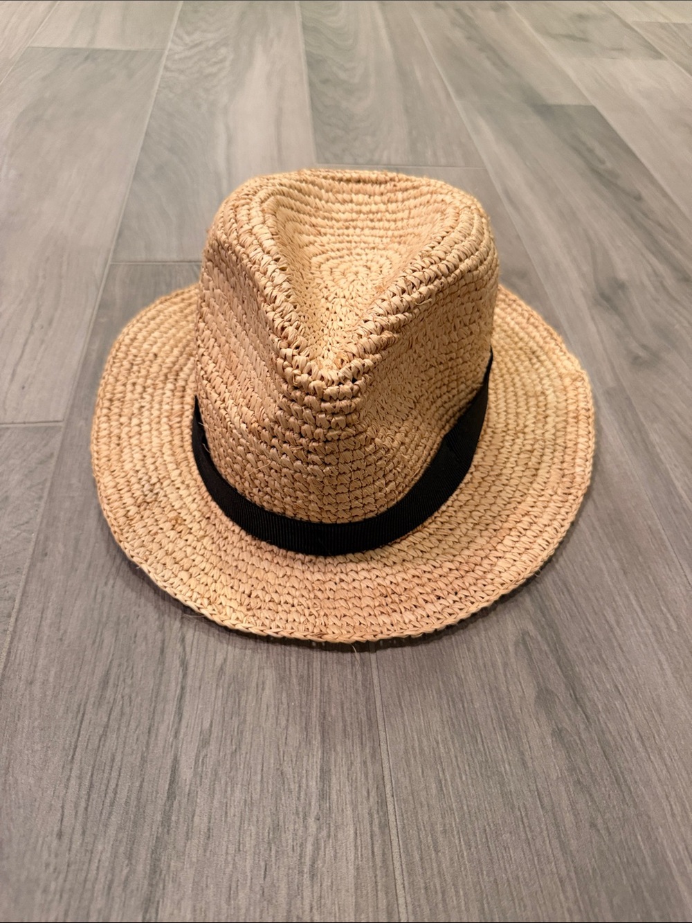 J. Crew Woman’s Straw Fedora Hat with Black Band Size S-M